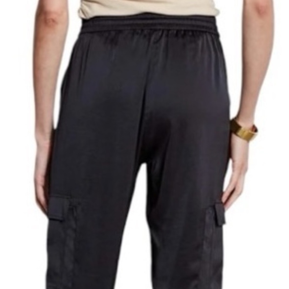Elie Tahari Jagger Satin Cargo Pants LARGE Black High Rise Y2K Luxe Utility Chic - Picture 6 of 12